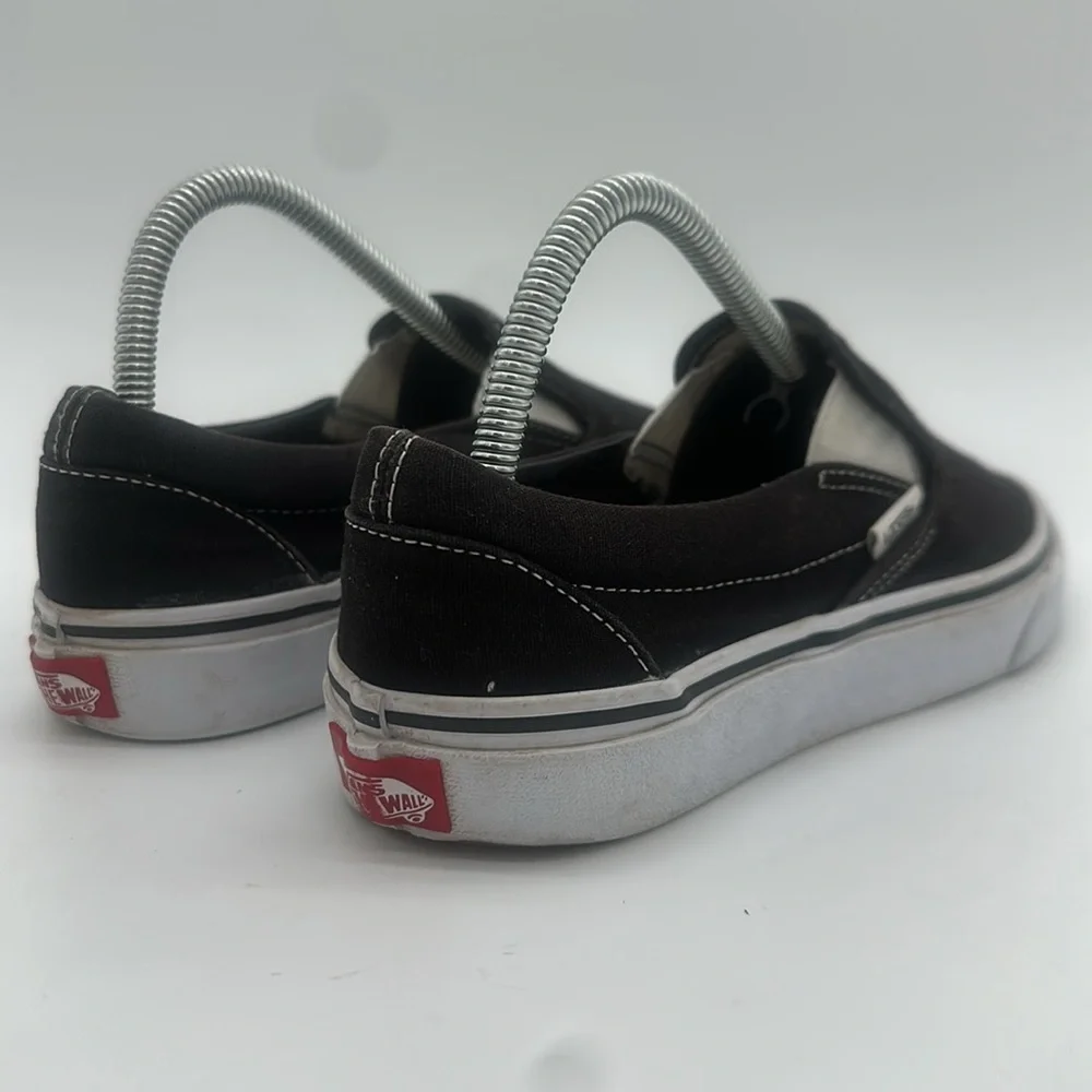 Vans Classic Canvas Slip On Black White Skate Sneaker Deck Shoes M 7.0 - W 8.5